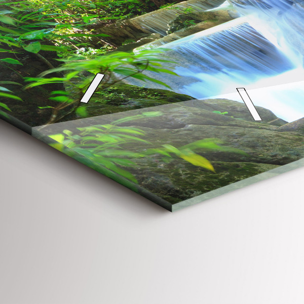 Glass wall clock rectangular Waterfall in the forest