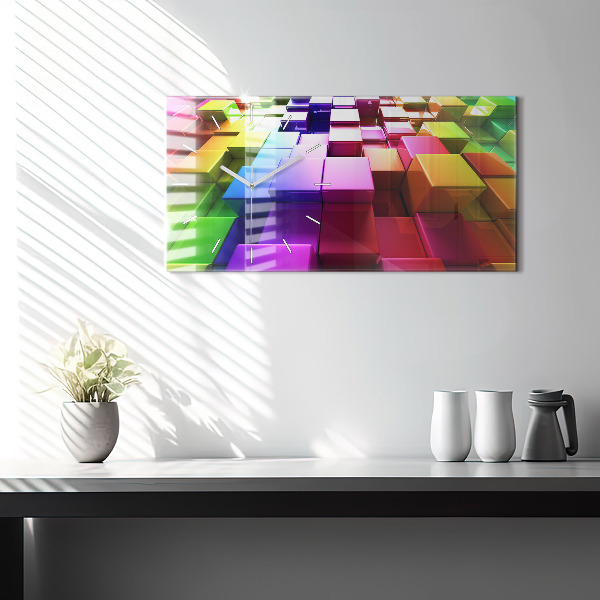 Glass wall clock rectangular Colored cubes