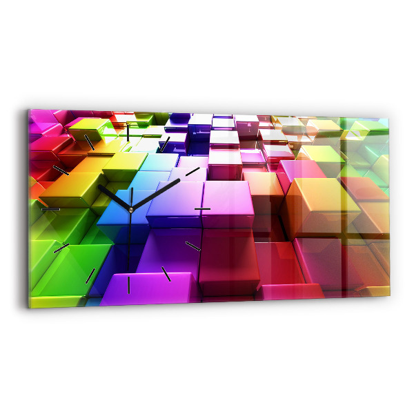 Glass wall clock rectangular Colored cubes