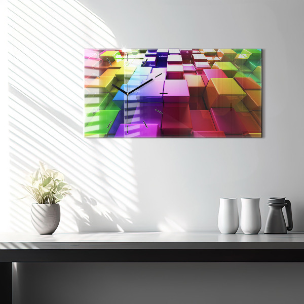 Glass wall clock rectangular Colored cubes