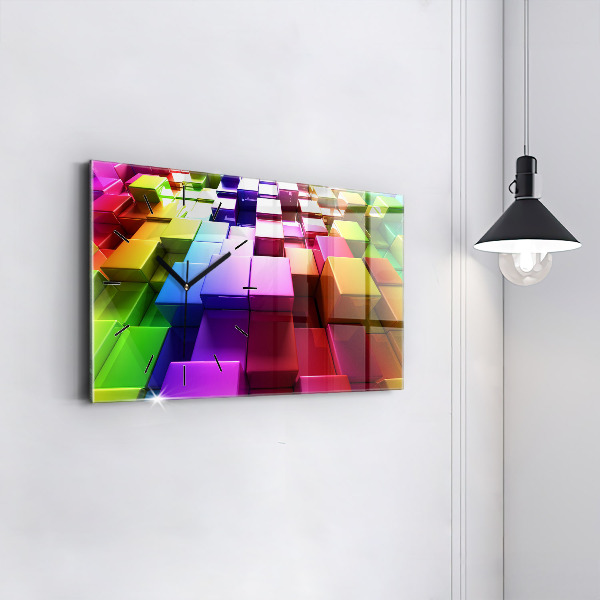 Glass wall clock rectangular Colored cubes
