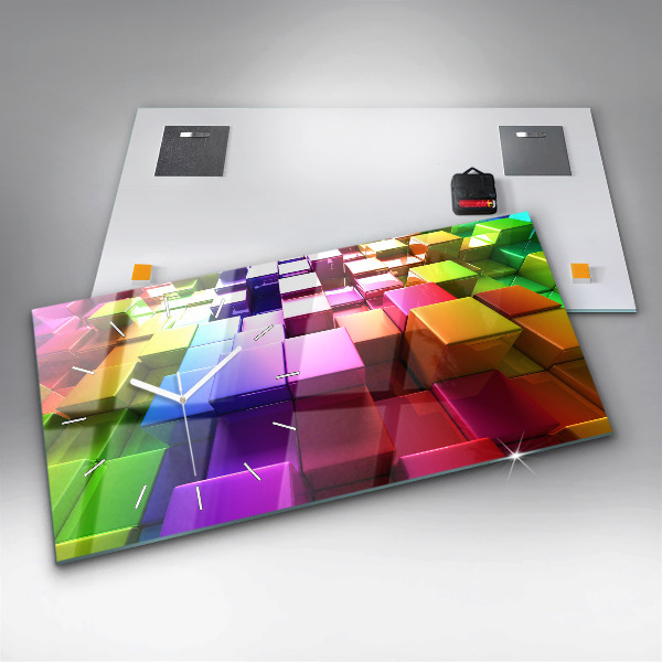 Glass wall clock rectangular Colored cubes