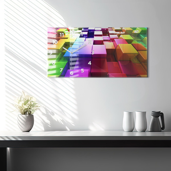 Glass wall clock rectangular Colored cubes