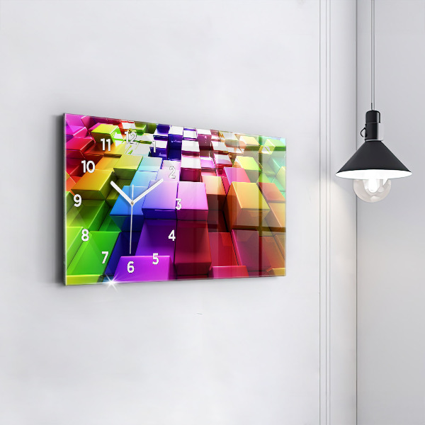 Glass wall clock rectangular Colored cubes