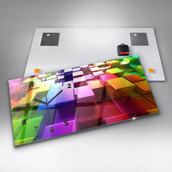 Glass wall clock rectangular Colored cubes