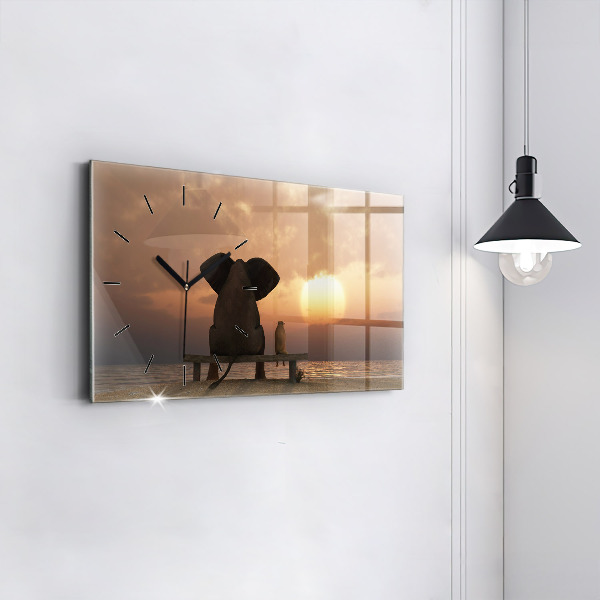 Glass wall clock rectangular Animals Sunset