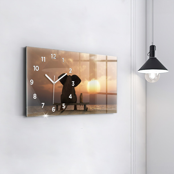Glass wall clock rectangular Animals Sunset