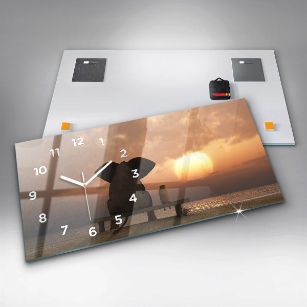 Glass wall clock rectangular Animals Sunset