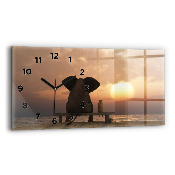 Glass wall clock rectangular Animals Sunset