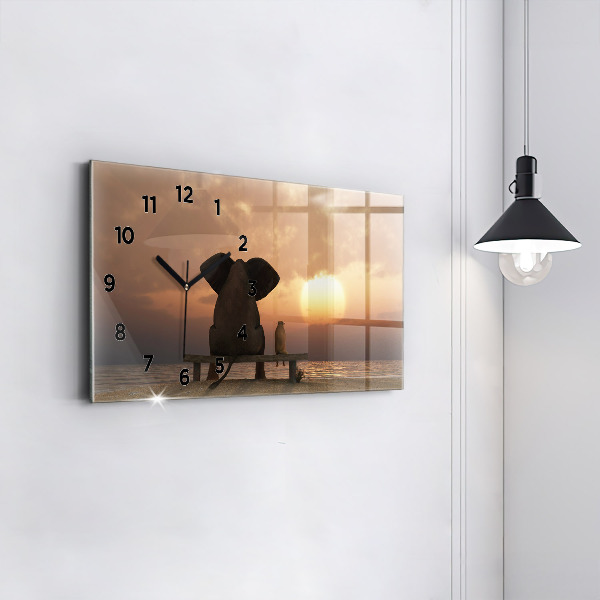 Glass wall clock rectangular Animals Sunset