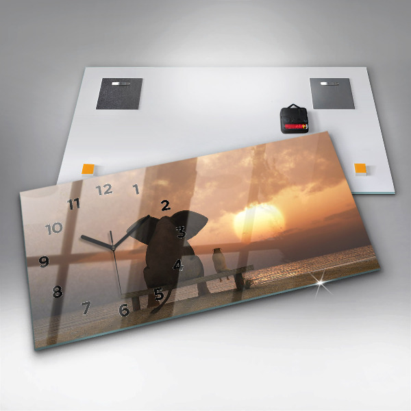Glass wall clock rectangular Animals Sunset