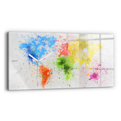 Glass wall clock rectangular World map on paper