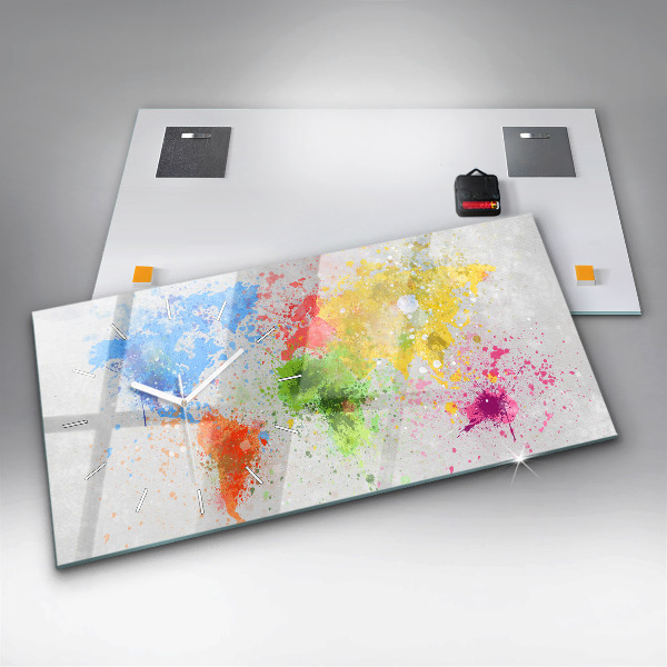 Glass wall clock rectangular World map on paper