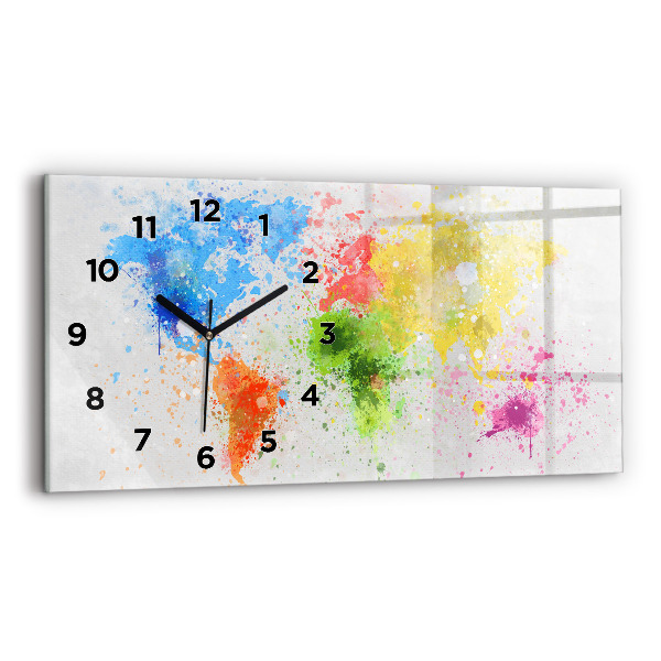 Glass wall clock rectangular World map on paper