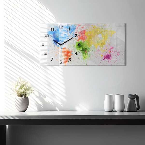 Glass wall clock rectangular World map on paper