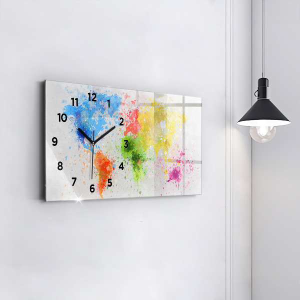 Glass wall clock rectangular World map on paper