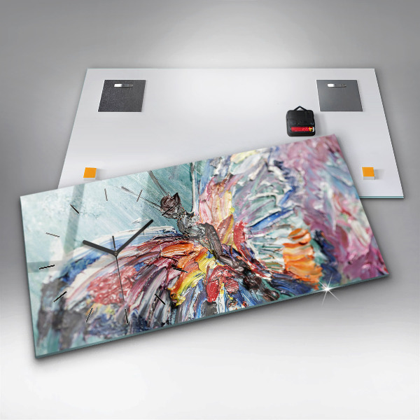 Glass wall clock rectangular Fragment of oil art