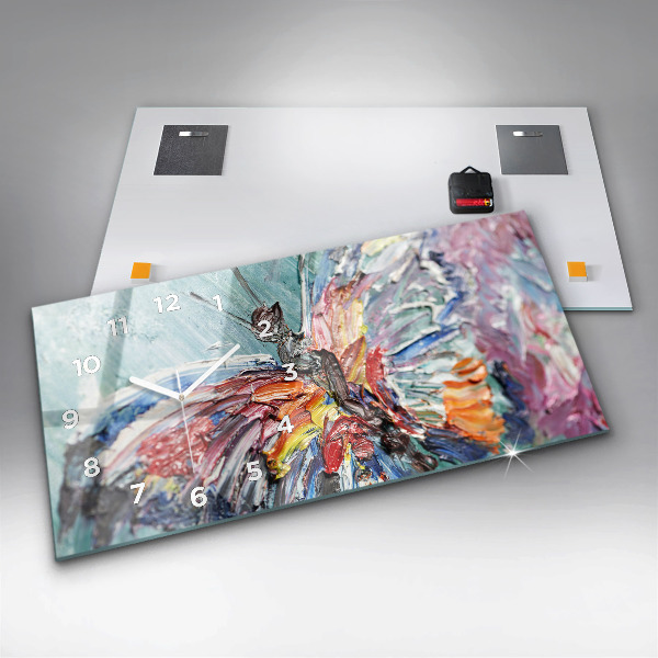 Glass wall clock rectangular Fragment of oil art