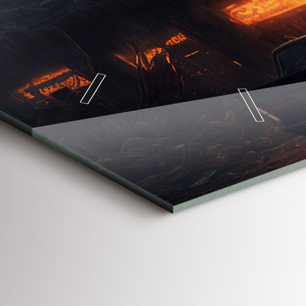 Glass wall clock rectangular Apocalyptic building