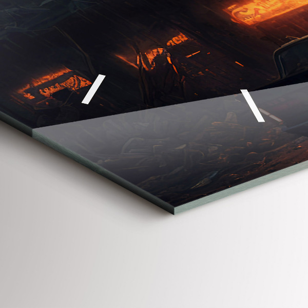 Glass wall clock rectangular Apocalyptic building