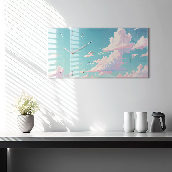 Glass wall clock rectangular Pastel color of the sky