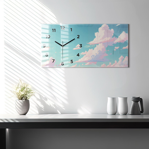 Glass wall clock rectangular Pastel color of the sky