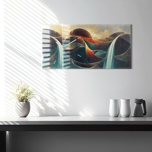 Glass wall clock rectangular Flowing waterfall background
