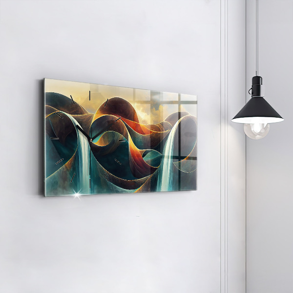 Glass wall clock rectangular Flowing waterfall background