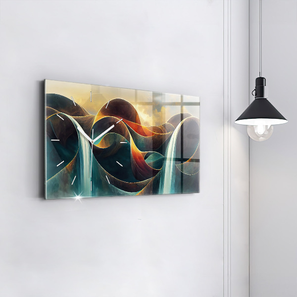 Glass wall clock rectangular Flowing waterfall background