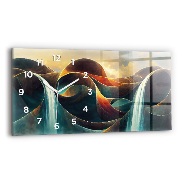 Glass wall clock rectangular Flowing waterfall background