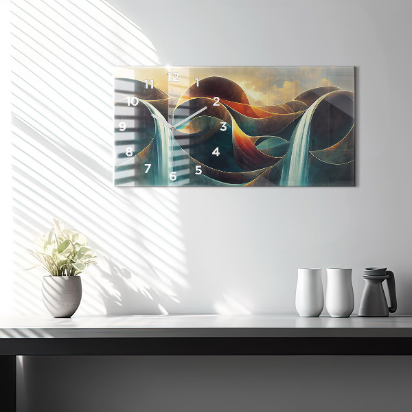Glass wall clock rectangular Flowing waterfall background