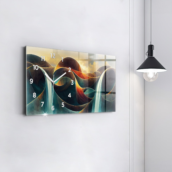 Glass wall clock rectangular Flowing waterfall background