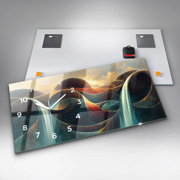 Glass wall clock rectangular Flowing waterfall background