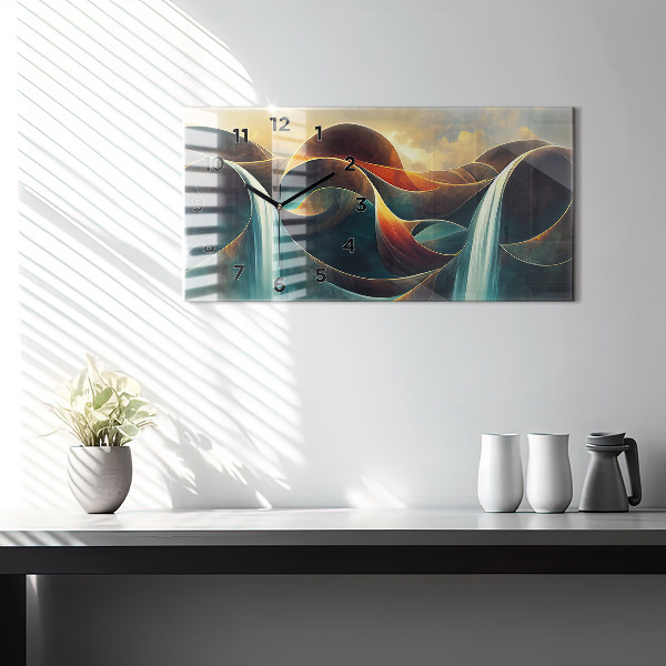 Glass wall clock rectangular Flowing waterfall background
