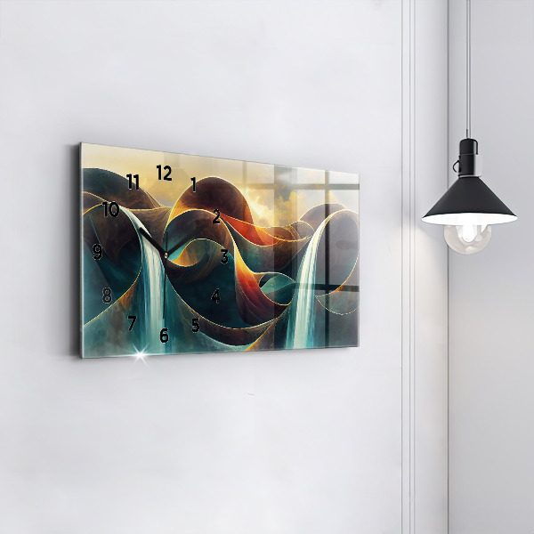 Glass wall clock rectangular Flowing waterfall background
