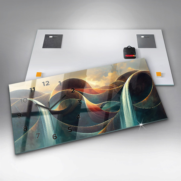 Glass wall clock rectangular Flowing waterfall background