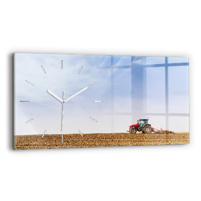 Glass wall clock rectangular Farmer on a tractor