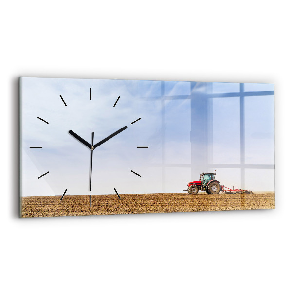 Glass wall clock rectangular Farmer on a tractor