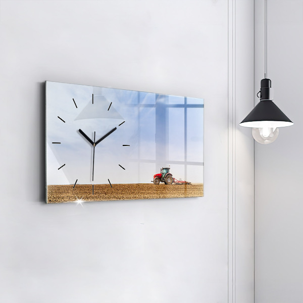 Glass wall clock rectangular Farmer on a tractor