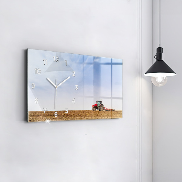 Glass wall clock rectangular Farmer on a tractor
