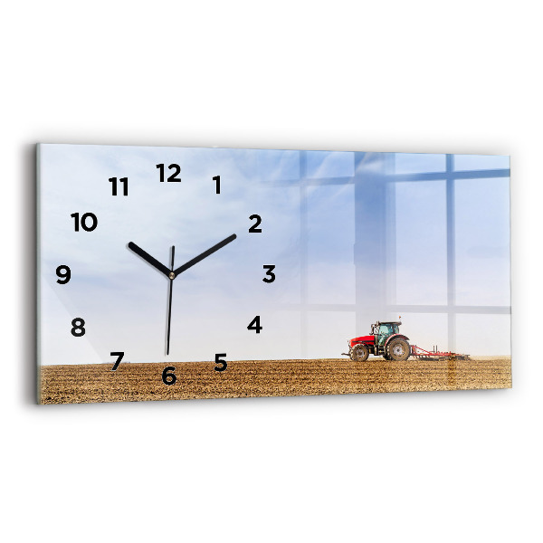 Glass wall clock rectangular Farmer on a tractor