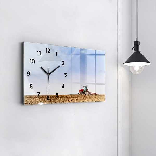 Glass wall clock rectangular Farmer on a tractor