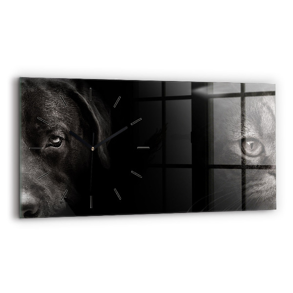 Glass wall clock rectangular Scottish Fold Dog and Cat