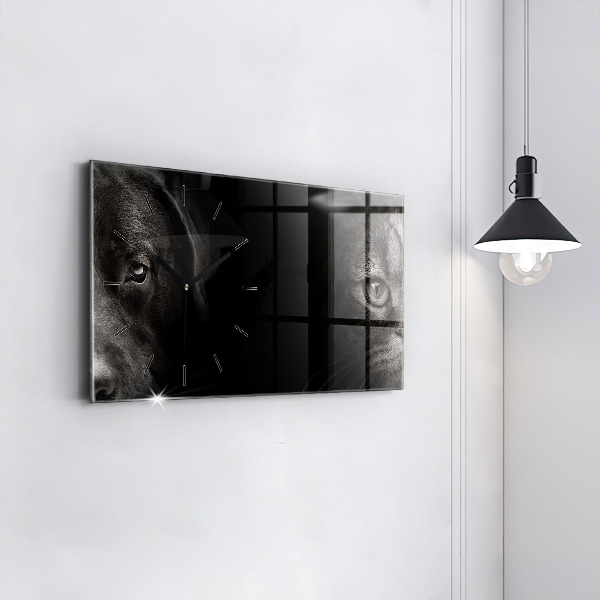 Glass wall clock rectangular Scottish Fold Dog and Cat