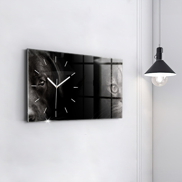 Glass wall clock rectangular Scottish Fold Dog and Cat