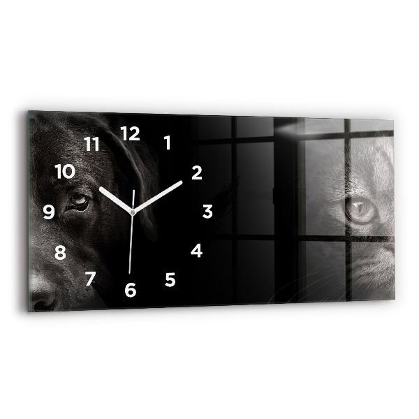 Glass wall clock rectangular Scottish Fold Dog and Cat