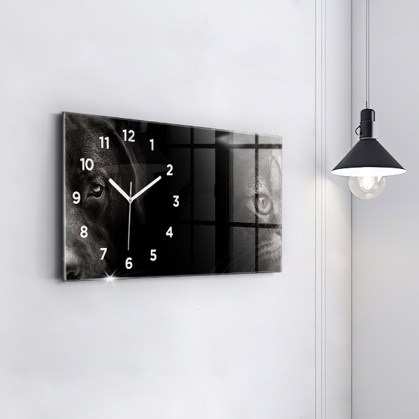 Glass wall clock rectangular Scottish Fold Dog and Cat