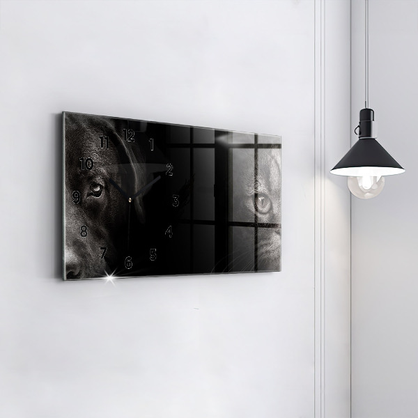 Glass wall clock rectangular Scottish Fold Dog and Cat
