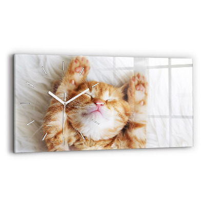Glass wall clock rectangular Little Sleeping Kitten