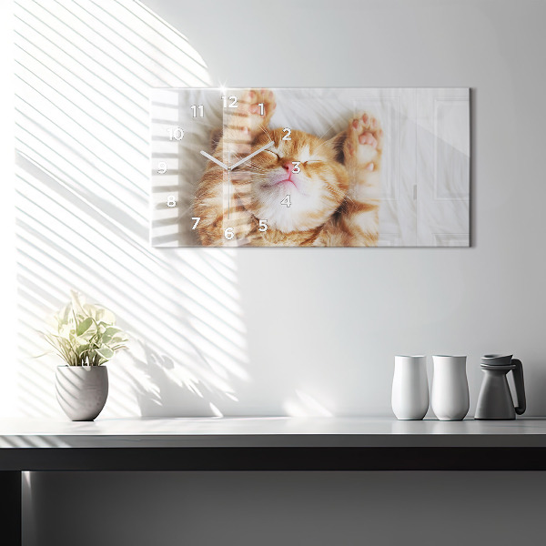 Glass wall clock rectangular Little Sleeping Kitten